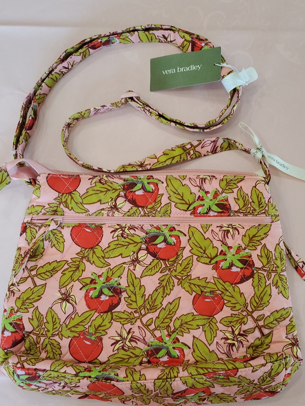 Vera Bradley Pink Tomato Print Quilted Crossbody